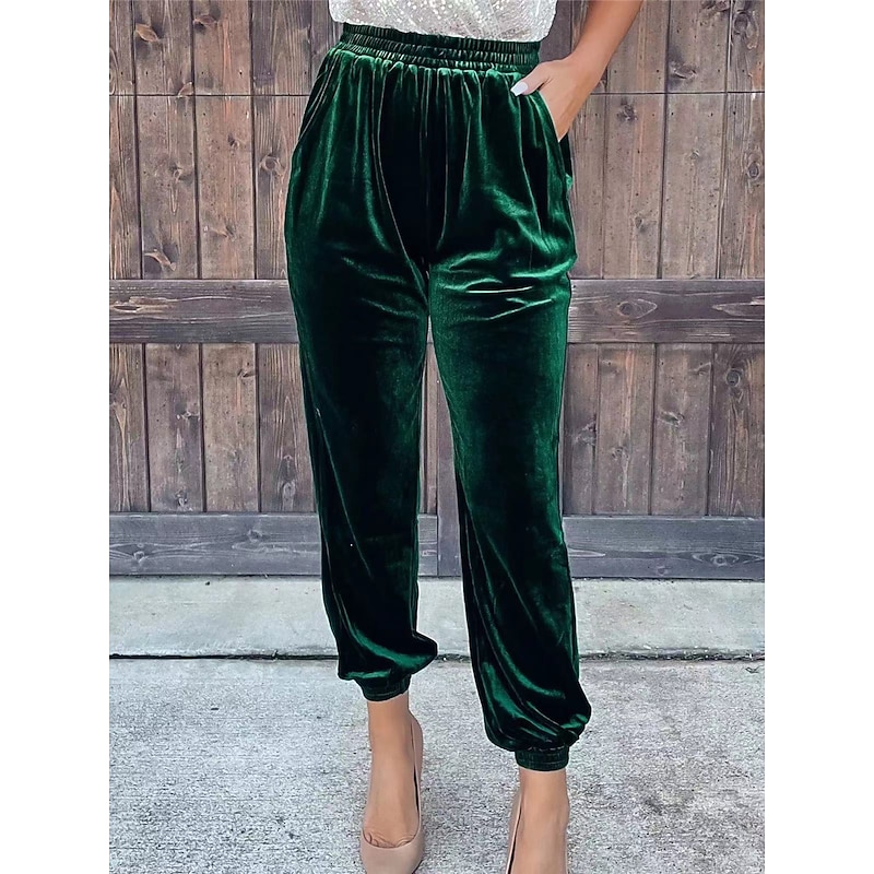 Women's Sweatpants Joggers Velvet Pants Trousers Full Length  Pocket Micro-elastic High Waist Fashion Streetwear Party Dark Brown Black S M Fall & Winter