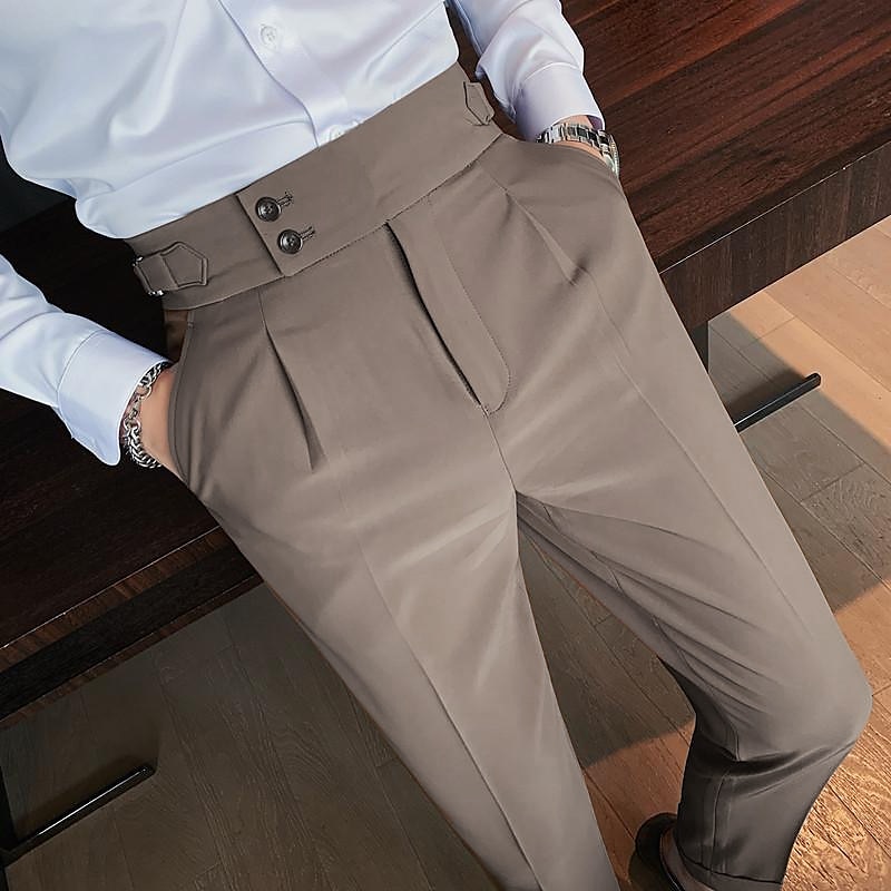 Men's Graduation Dress Pants Trousers Pleated Pants Suit Pants Pocket High Rise Solid Color Comfort Soft Ankle-Length Daily Going out Elegant Vintage Black White High Waist