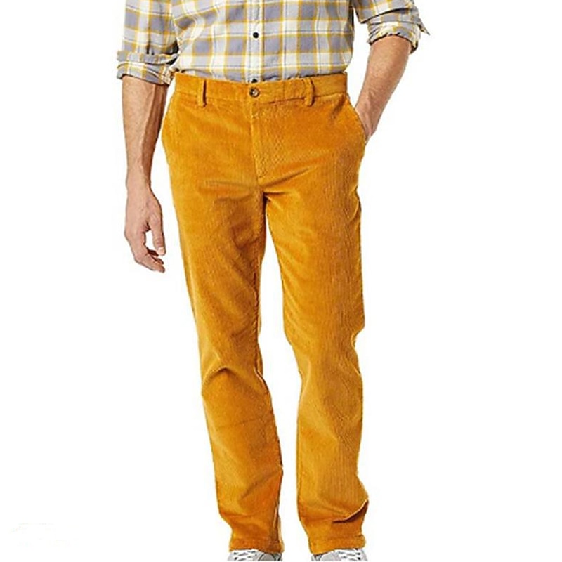 Men's Corduroy Pants Trousers Casual Pants Pocket Straight Leg Solid Color Comfort Warm Daily Holiday Going out Sports Fashion Dark Brown Black Micro-elastic