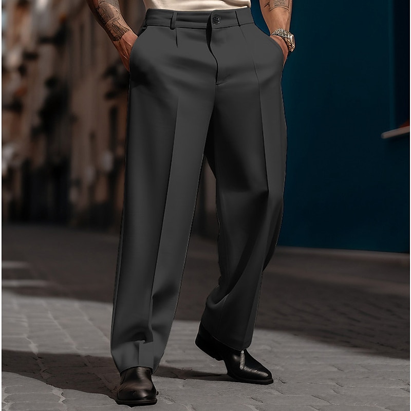 Men's Trousers Dress Pants Baggy Pants Casual Pants Suit Pants Front Pocket Straight Leg Plain Comfort Breathable Wedding Casual Daily Fashion Basic Black White2