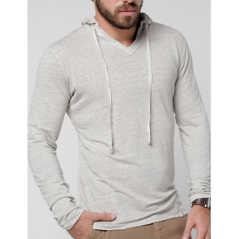 Men's T Shirt Tee Top Long Sleeve Hooded Summer Plain Fashion Designer Basic Vacation Street Going out White Navy Blue Brown Top Tee for Men2