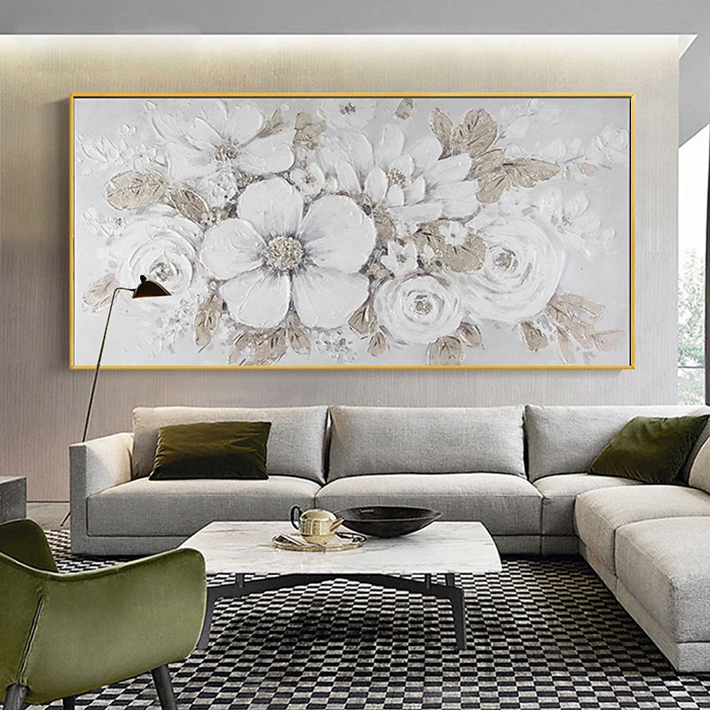 Handmade Oil Painting Canvas Wall Art Decoration Modern Thick Oiled White Flower for Living Room Home Decor Rolled Frameless Unstretched Painting 7
