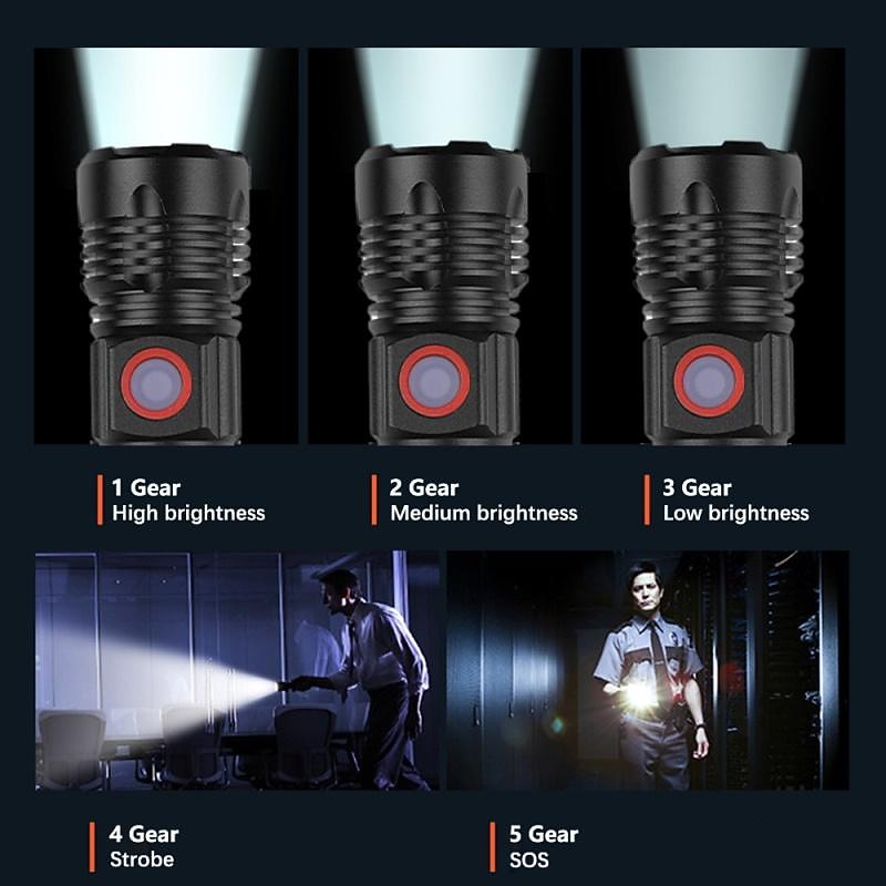 Powerful LED Flashlight High Power 18650 USB Rechargeable Zoom Fishing Lantern 5 Modes Waterproof Bicycle Light Tactical Torch3