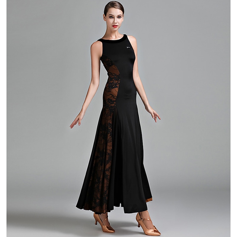 Ballroom Dance Dress Pure Color Tulle Women's Performance Party Sleeveless Milk Fiber2