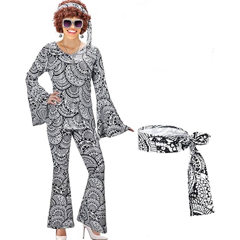 Retro Vintage Hippie 1970s Cosplay Costume Outfits Headband Flare Cuff Sleeve Hippie Disco Fancy Dress Women's Halloween Carnival Masquerade Party / Evening Holiday Pride Parade Adults' Shirt Pants