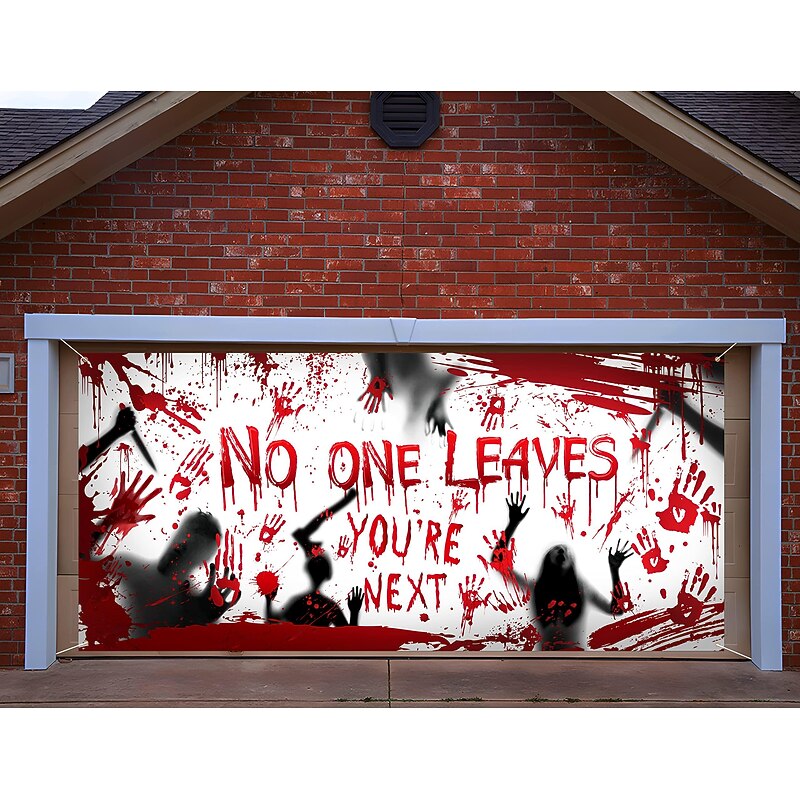 Bloody Halloween Banner- Long Halloween Outdoor Decoration Banner Bloody Hand Background Party Decoration Supplies for Wall Office Fence Yard Garage Backdrop Halloween Decorations2