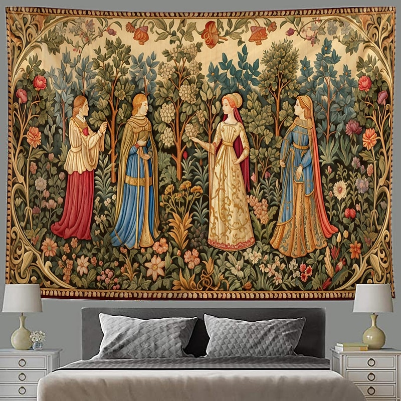 Medieval Tapestry Middle Age Tapestry Garden Noble Women Large Tapestry Wall Painting Decoration Photo Hanging Bed Curtain Home Bedroom Living Room Decoration 7