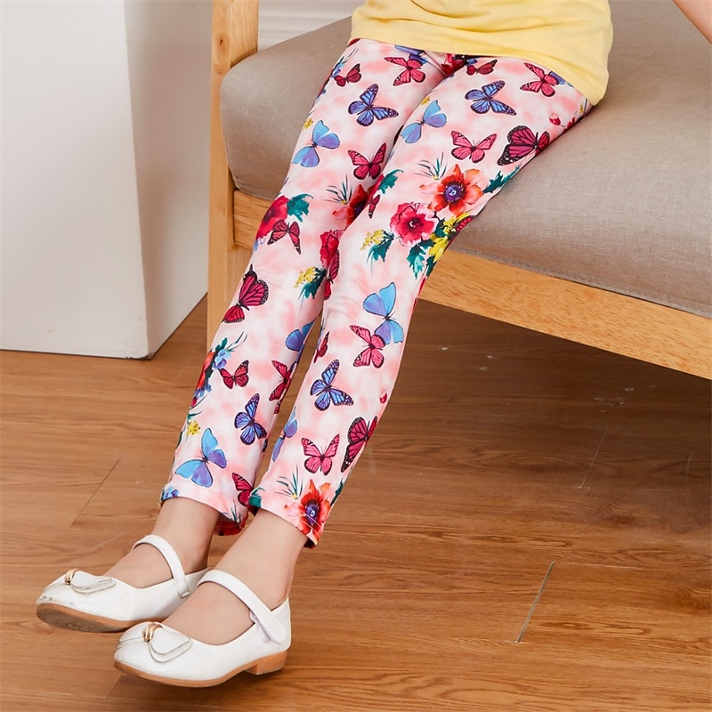 Kids Girls' Leggings Heart Active Outdoor Cotton 3-7 Years Fall Blue butterfly White butterfly Pink butterfly4