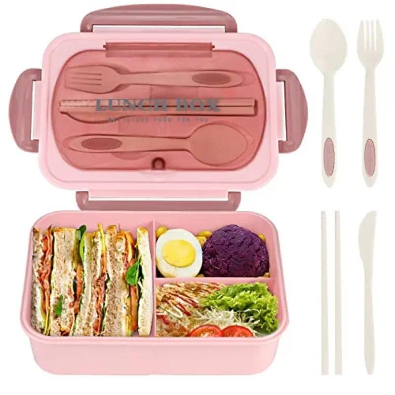 1000ML Lunch Box with Tableware for Office Workers, Square Divided Microwave Oven Bento Box, Leakproof Food Container, Back School Home Kitchen Supplies2