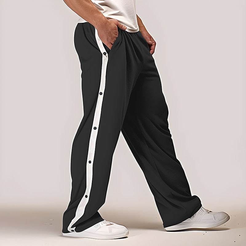 Men's Sweatpants Joggers Trousers Straight Leg Sweatpants Drawstring Elastic Waist Side Button Color Block Comfort Breathable Casual Daily Holiday Sports Fashion Black Blue2