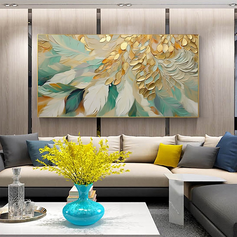 Large Wall Art painting Handmade Feather oil painting Hand Painted heavy texture painting  Abstract artwork for living room  Home Decoration Decor Rolled Canvas4