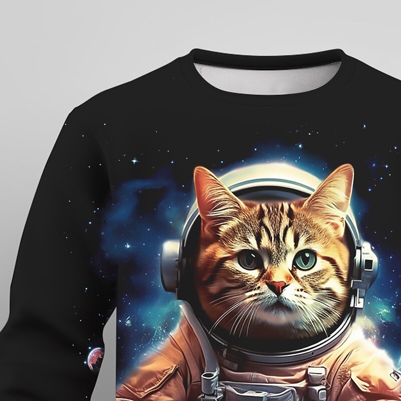 Boys 3D Graphic Cat Astronaut Sweatshirt Long Sleeve 3D Print Summer Fall Fashion Streetwear Daily Kids 3-12 Years Outdoor Casual Daily Regular Fit4