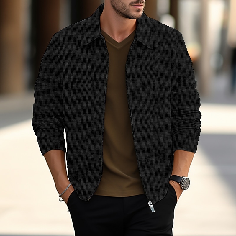Men's Shirt Jacket Overshirts Transition Jacket Daily Wear Lightweight Pocket Spring Plain Streetwear Lapel Regular Waffle Fabric Black White Blue Khaki Gray Jacket4