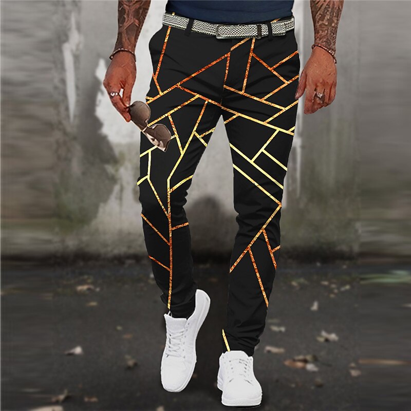 Graphic Prints Geometry Business Men's 3D Print Pants Trousers Outdoor Street Wear to work Polyester Black Navy Blue Green S M L Mid Waist Elasticity Pants