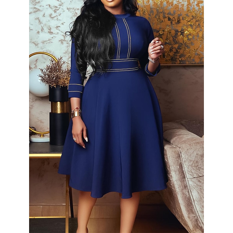 Women's Casual Dress Midi Dress Zipper Daily Date Fashion Streetwear Stand Collar 3/4 Length Sleeve Red Green Dark Blue Color