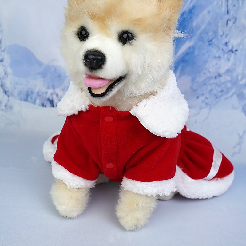New thickened Christmas pet clothing Santa Claus red bell doll collar dress Factory straight