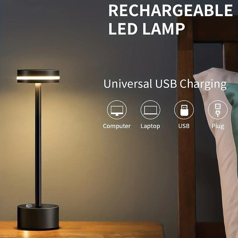 Led Rechargeable Cordless Table Lamp Aluminum Bedroom Bar Restaurant with Touch Control LED Lamp for Home Office Bedroom Hotel Restaurant 3-Level Brightness Settings4