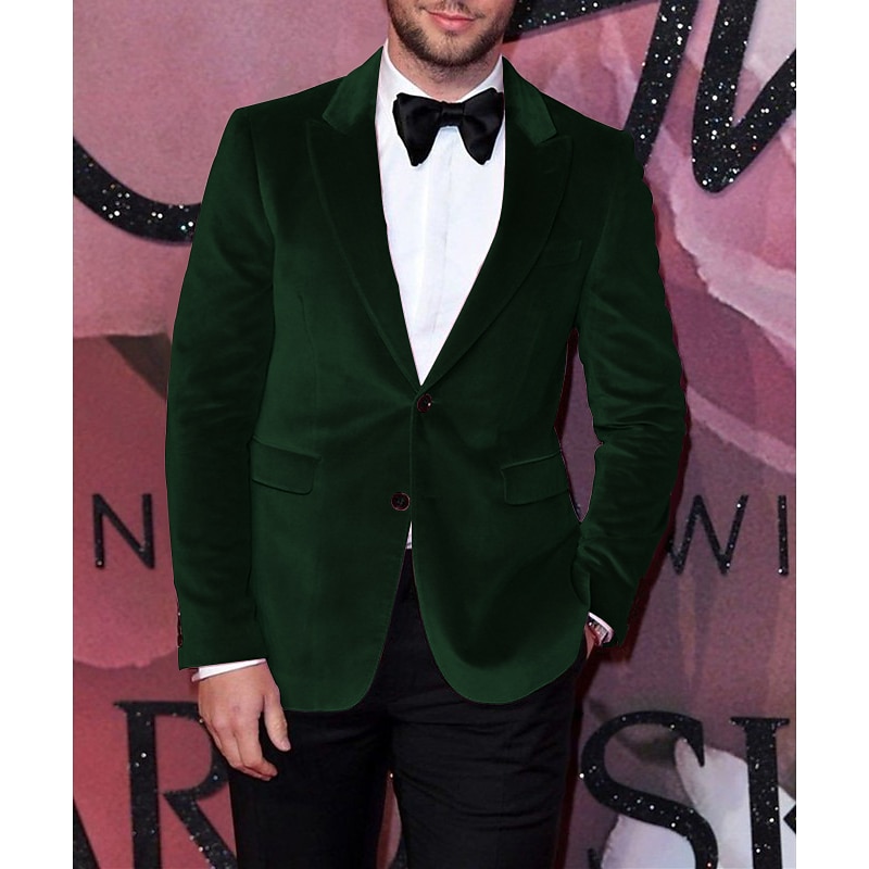 Men's Blazer Jacket Closure collar Fashion Casual Velvet Solid Colored Pink Green Tailored Fit Single Breasted Two-buttons2