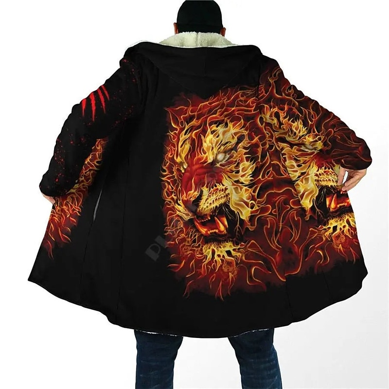 Men's Animal Wolf Tiger Winter Coat Fleece Jacket Coat Comfortable Warm Breathable Fashion Streetwear Casual Daily Sports & Outdoor Daily Wear Going out Zipper Pocket Print Fall & Winter Hoodie Long2