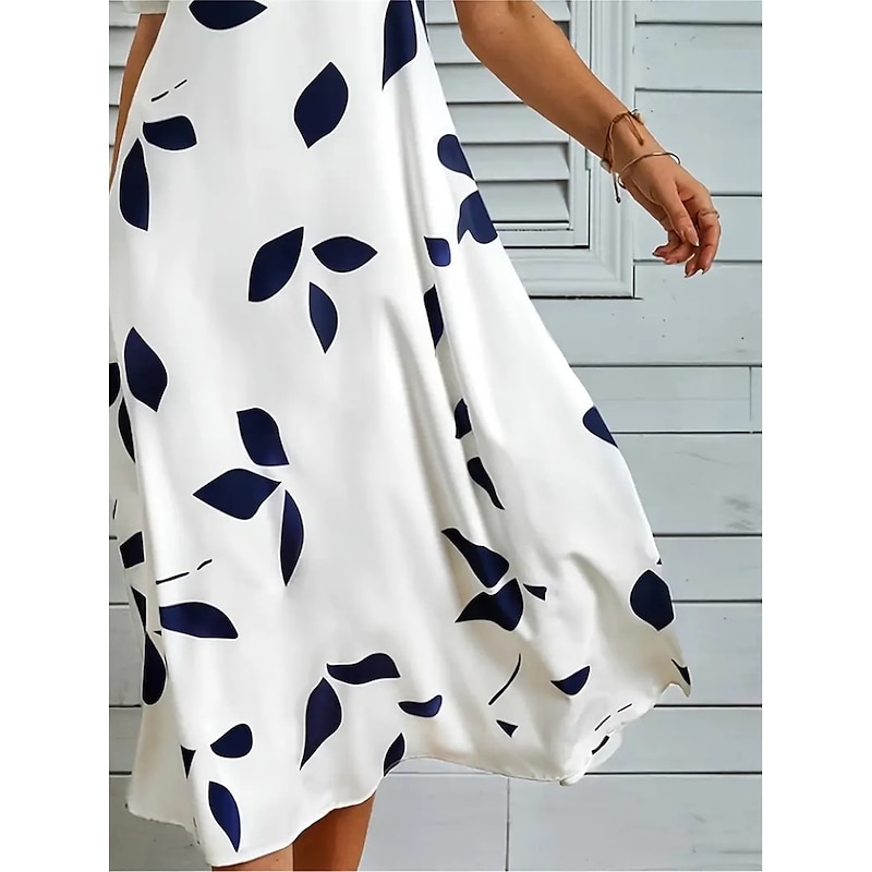 Women's Midi Dress Leaf Pocket Print Split Neck Daily Vacation Half Sleeve Fall2