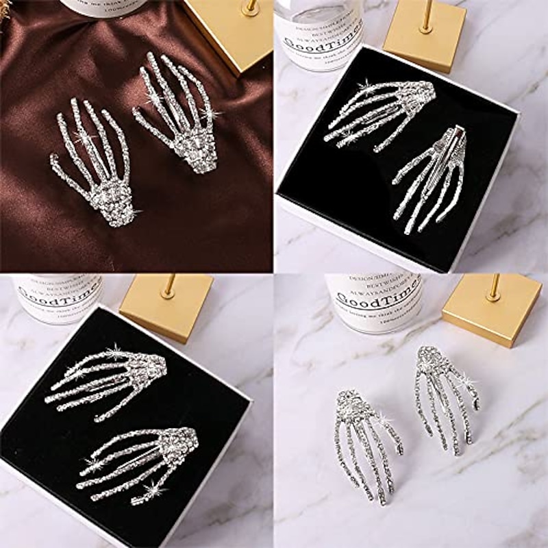 Hair Barrettes Halloween Hair Accessories for Women Girls Silver Skeleton Hand Hair Clips Punk Horror Bone Hair Clip Barrettes for Party Cosplay 2pcs4