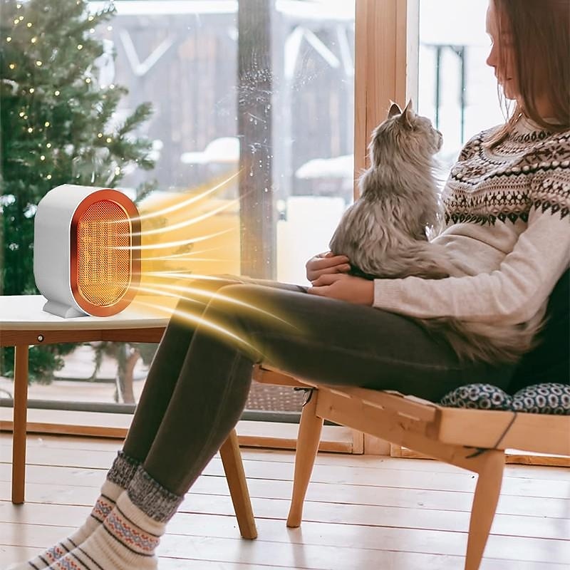 Portable Electric Heater With Thermostat 1200W Safe and Quiet PTC Ceramic Heater Heats Up To 20 Square Meter Indoor Winter Warm Air Blower Mini Radiator Heater Fan For Home Bedroom Bathroom Office Ro4