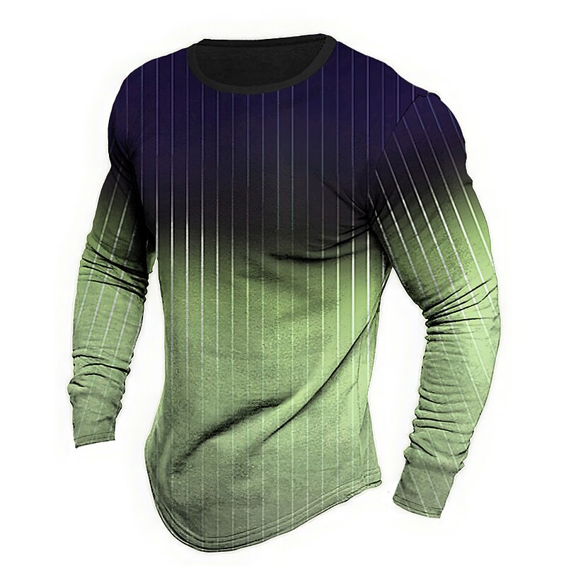 Men's Color Block Striped T Shirt Graphic Tee Long Sleeve T shirt 3D Print Crew Neck Shirt Designer Retro Vintage Outdoor Vacation Daily Pink Blue Purple Spring & Summer Clothing Apparel S M L XL 2XL4