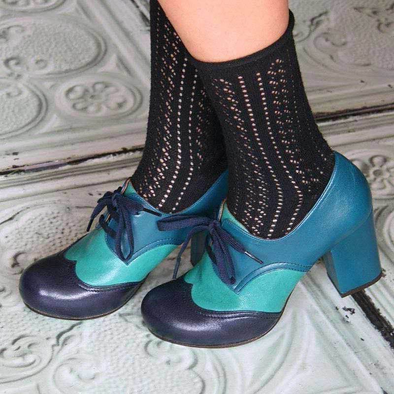 Women's Heels Pumps Boho Bohemia Beach Brogue Wingtip Shoes Party Outdoor Daily Color Block Summer Cone Heel Round Toe Elegant Vacation Cute Leather Buckle Blue