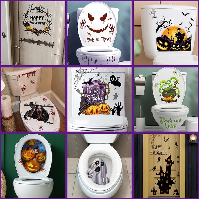 Halloween Wall Stickers, Pumpkin Holiday Decoration Background Wall Bathroom Toilet Stickers
