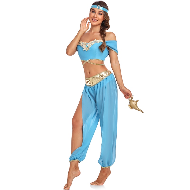 Princess Jasmine Halloween Cosplay Costume Belly Dance Costume Sexy Costume Adults' Women's Carnival Performance Party Easy Halloween Costumes Dress Up3