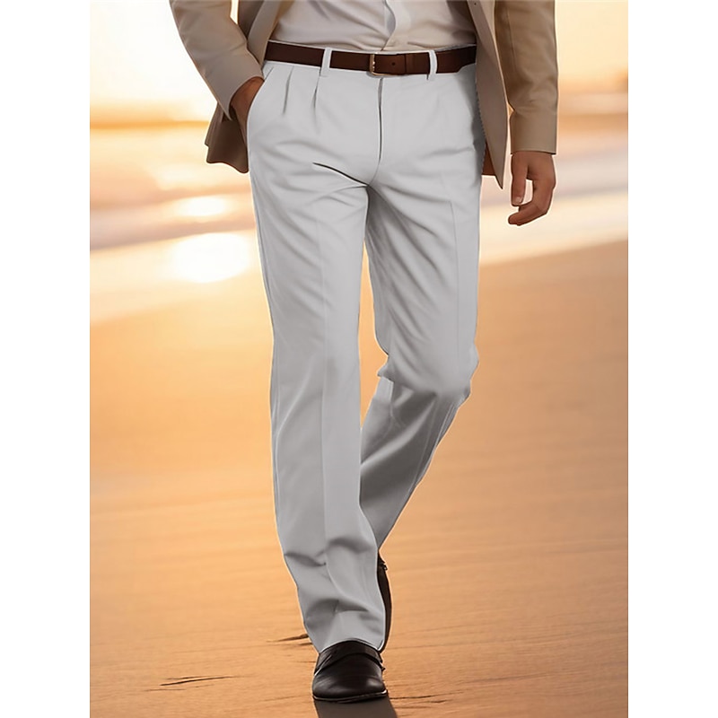 Men's Trousers Chinos Casual Pants Front Pocket Plain Comfort Breathable Business Casual Daily Fashion Basic Yellow Light Grey2