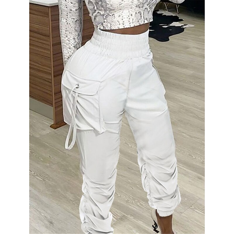 Women's Cargo Pants Joggers Pants Pink Fall Winter Trousers Full Length Cotton Micro-elastic High Waist Fashion Streetwear Street Daily Black White S M2