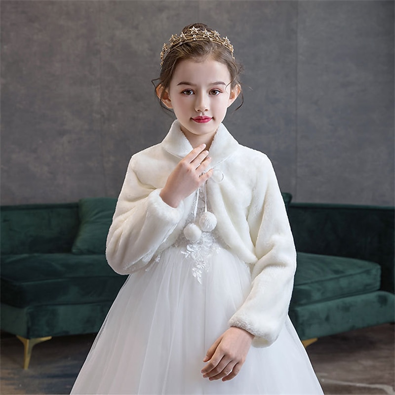 Kids Girls' Fleece Jacket Winter Coat Solid Color Fashion Performance Coat Outerwear 3-8 Years Fall White
