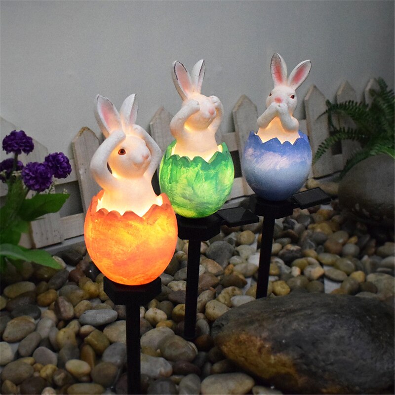 Solar Powered Rabbit Egg Lawn Light Easter Decor Outdoor Waterproof Ground Plug Lamp Garden Courtyard Landscape Decor Lights2