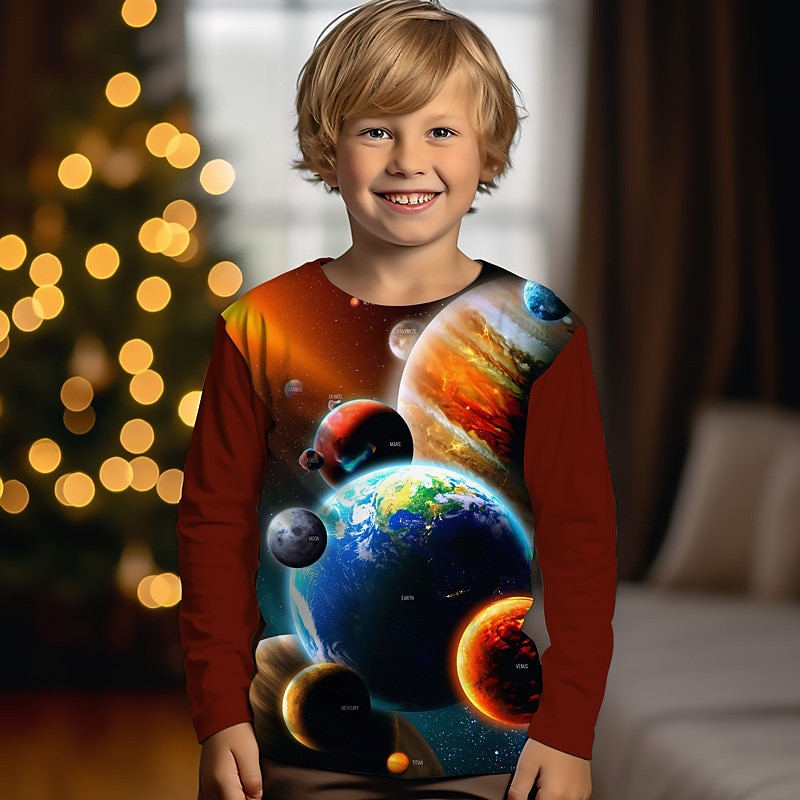 Boys 3D Graphic Galaxy Space T shirt Tee Long Sleeve 3D Print Summer Spring Fall Sports Fashion Streetwear Kids 3-12 Years Outdoor Casual Daily Regular Fit3