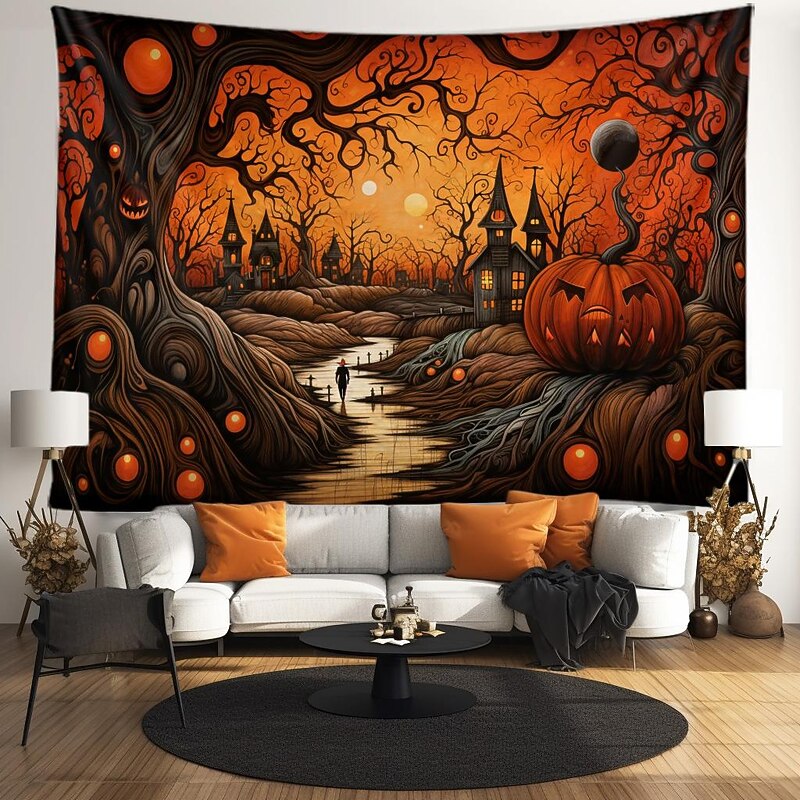 Halloween Decorations Tapestry Jack O Lantern Pumpkin Decor Wall Art Large Hanging Tapestry Mural Decor Photograph Backdrop Blanket Curtain Home Bedroom Living Room Skeleton Death3