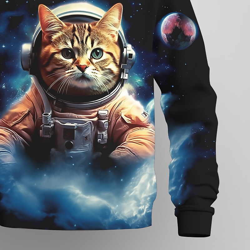 Boys 3D Graphic Cat Astronaut Sweatshirt Long Sleeve 3D Print Summer Fall Fashion Streetwear Daily Kids 3-12 Years Outdoor Casual Daily Regular Fit3