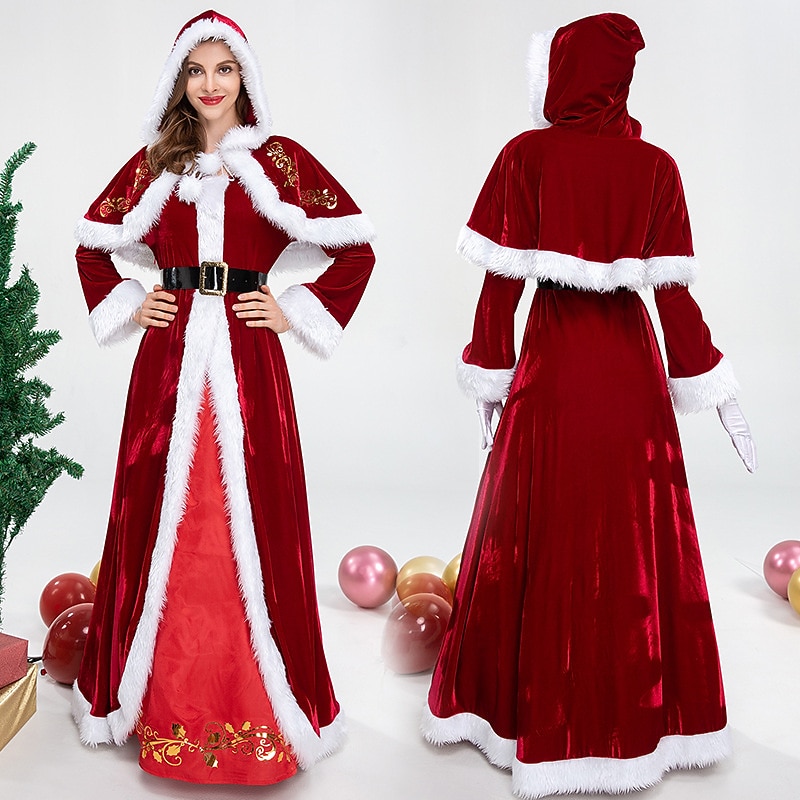 Santa Suit Santa Claus Mrs.Claus Cosplay Costume Outfits Christmas Dress Santa Clothes Women's Christmas Cosplay Costume Adults' Christmas Carnival Masquerade Christmas Dress Gloves Belt Cape