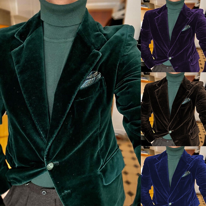 Men's Blazer Jacket Notch Collar Fashion Casual Solid Colored Royal Blue Purple Brown Slim Fit Single Breasted Two-buttons2