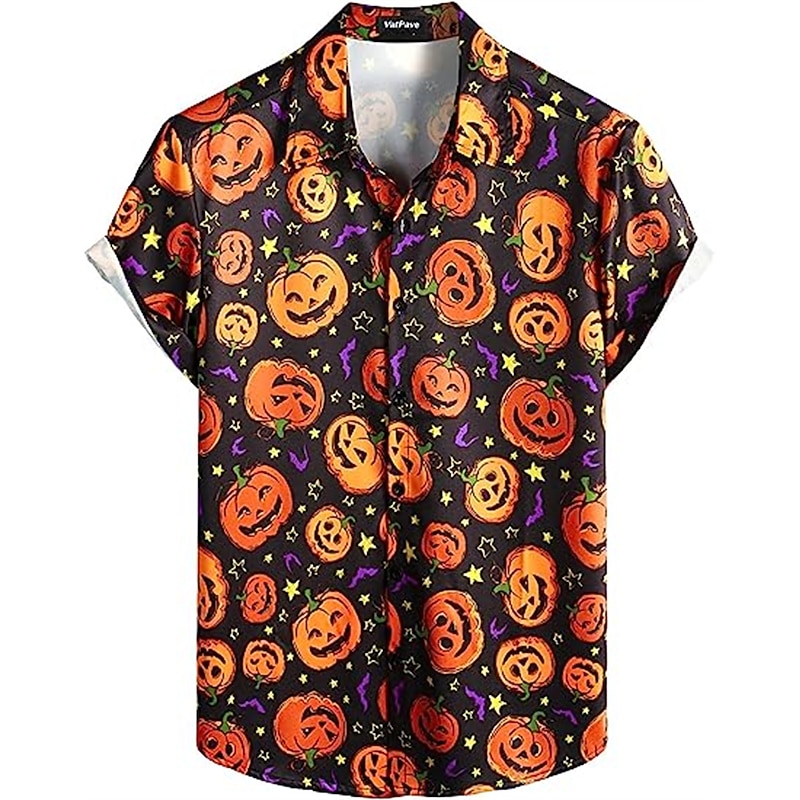 Halloween Skeleton Skull Pumpkin Hawaiian Shirts Aloha Shirt Print For Men's Adults' Halloween Carnival Masquerade 3D Print Party Halloween