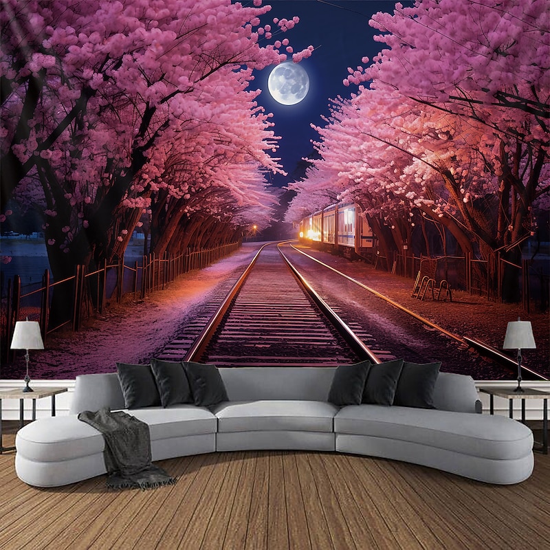 Cherry Blossom Rail Hanging Tapestry Wall Art Large Tapestry Mural Decor Photograph Backdrop Blanket Curtain Home Bedroom Living Room Decoration4
