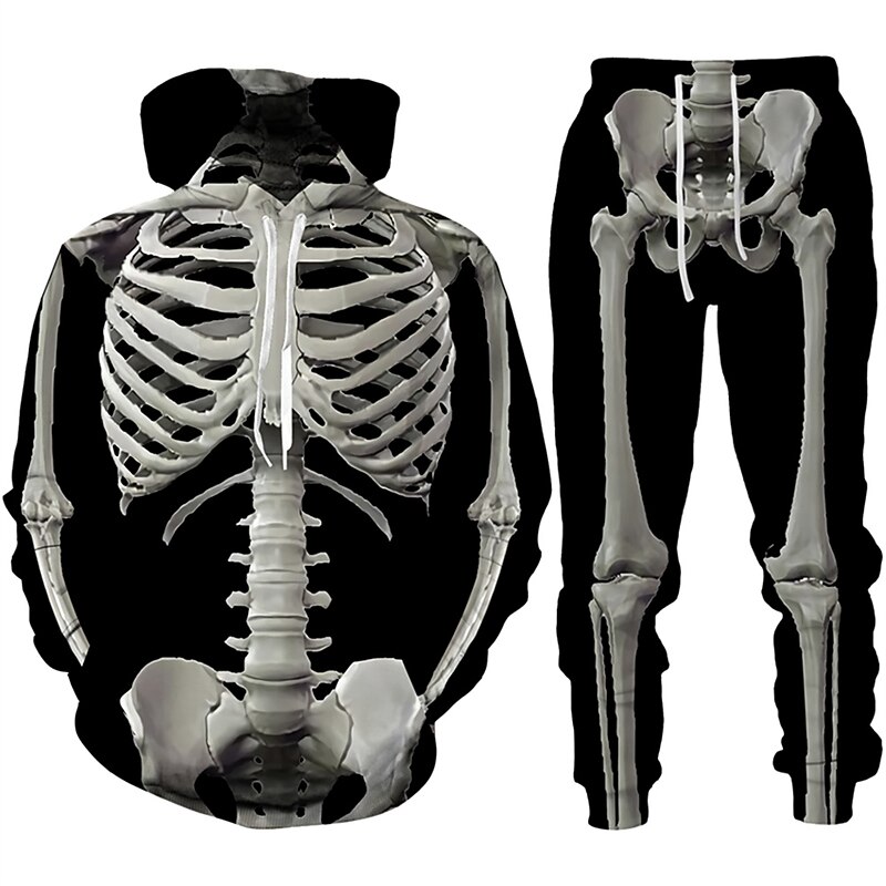 Halloween Skull Skeleton Outfits Hoodie Jogger Pants Print 3D Front Pocket Graphic For Couple's Men's Women's Adults' Halloween Carnival Masquerade 3D Print Vacation Halloween3