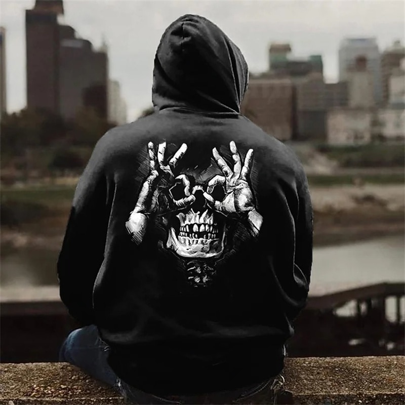 Men's Skull Graphic Prints Hoodie Hoodies Sweatshirt Streetwear Designer Long Sleeve Hooded Daily Sports Black Wine Print Spring &  Fall Designer