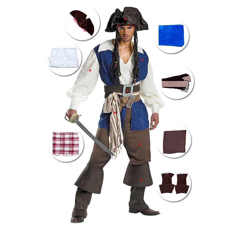 Couples Pirate Halloween Group Couples Costumes Men's Women's Movie Cosplay Cosplay Costumes Blue Vest Top Pants Halloween Carnival Masquerade3