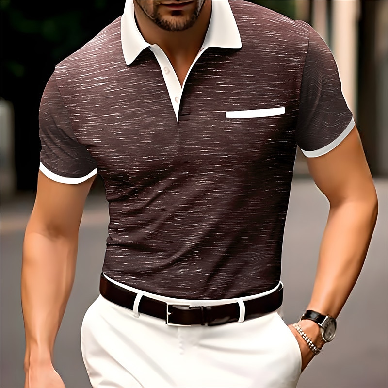 Men's Golf Shirt Polo Casual Holiday Lapel Short Sleeve Fashion Basic Color Block Patchwork Summer Regular Fit Black Dark Blue Coffee Gray Golf Shirt2