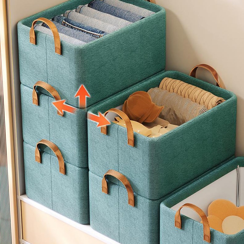 Foldable Storage Box With Steel Frame, Large Capacity Clothes Trousers Storage Basket, Portable Home Wardrobe Storage Box3