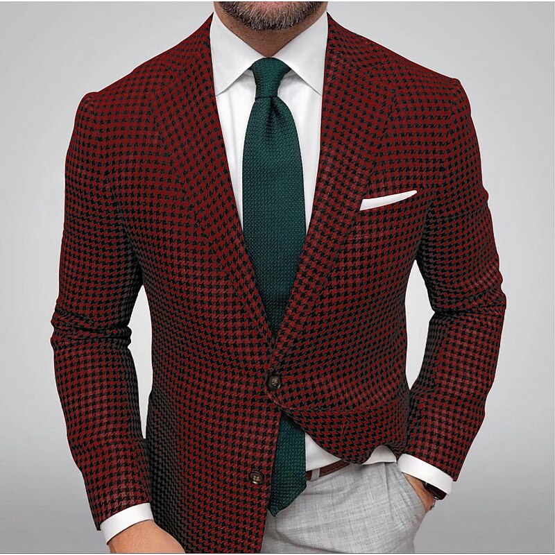 Men's Blazer Jacket Sport Coat Closure collar Outdoor Casual Houndstooth Checkered Black Yellow Light Green Tailored Fit Single Breasted Two-buttons3