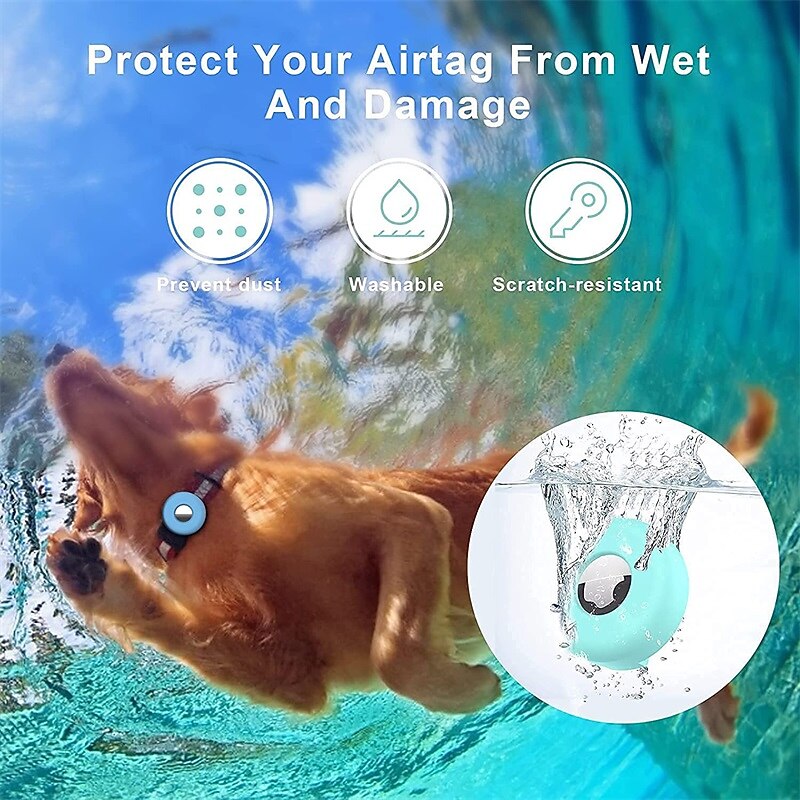 Airtag Dog Collar Holder , Silicone Waterproof Protective Air Tag Cat Collar Cover, Anti-Lost Locator Case for Apple Airtags Compatible with Pet Collars Loop Dogs Cats & Pets Accessories 5
