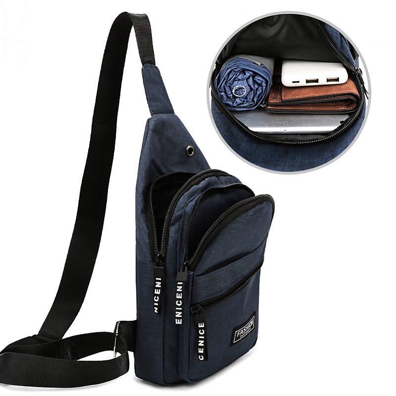 Men's Crossbody Sling Bag – Lightweight Blue Canvas Shoulder Backpack with Multiple Zipper Pockets, Ideal for Travel and Casual Use3