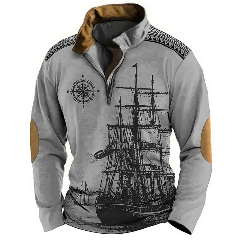 Men's Nautical Sweatshirts Sweatshirt Zip Sweatshirt Pullover Long Sleeve Sweatshirt Quarter Zip Daily Classic Casual 3D Print Holiday Going out Streetwear Print Spring &  Fall4